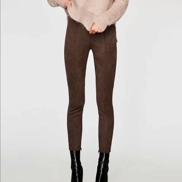 Zara Brown Faux Suede Leggings